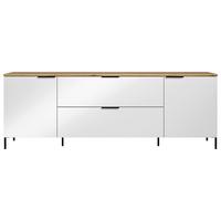 TV-Lowboard Austin 180 cm Eichefarben/Glasfront Weiss - Eichefarben/Schwarz, Trend, Glas/Holzwerkstoff (180/63/40cm)