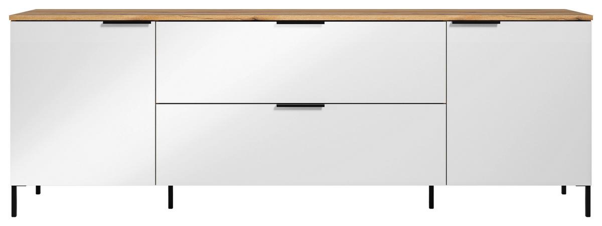 TV-Lowboard Austin 180 cm Eichefarben/Glasfront Weiss - Eichefarben/Schwarz, Trend, Glas/Holzwerkstoff (180/63/40cm)