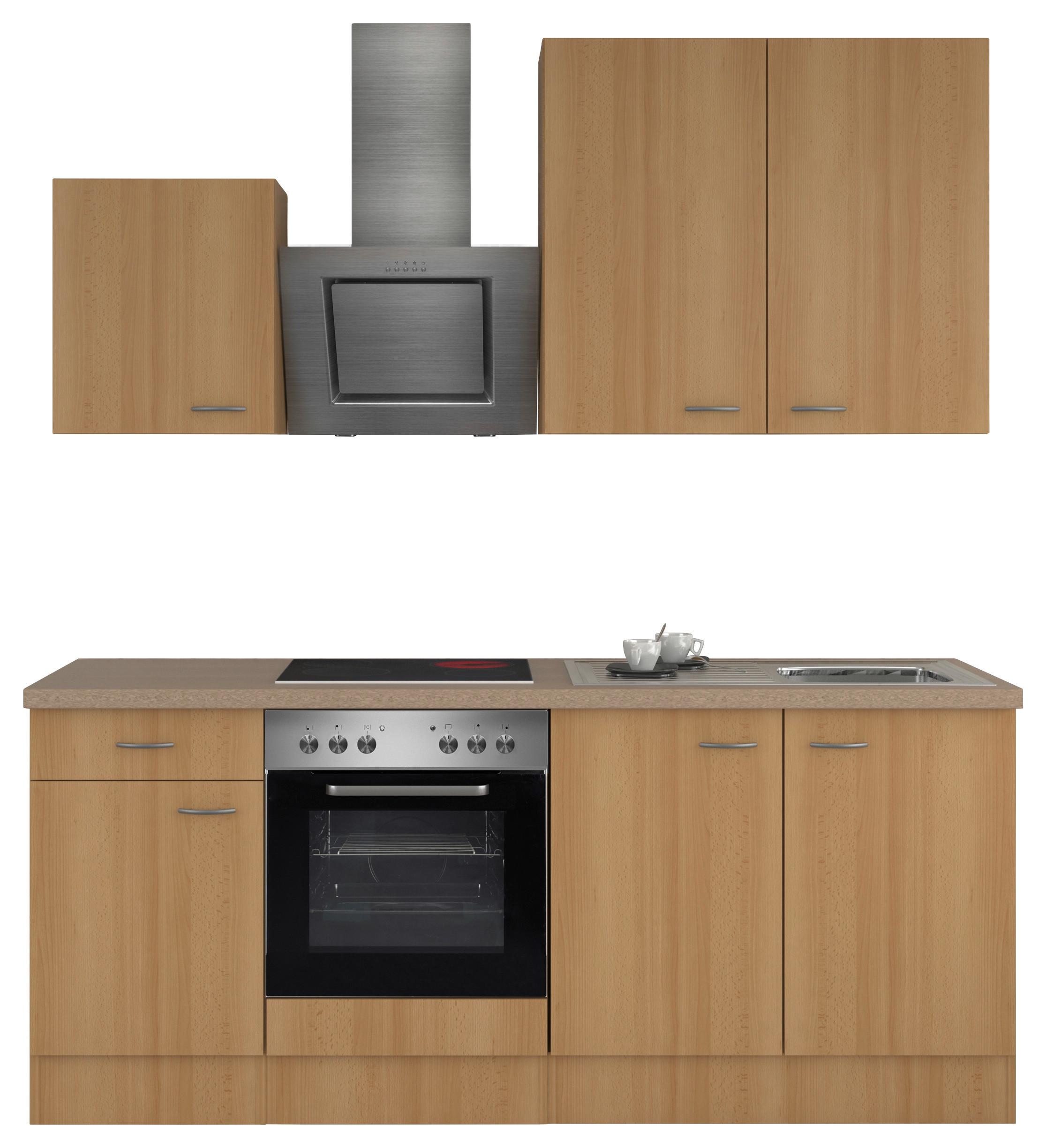 Küchenzeile Nano M. Geräten 210 Cm Creme/buche Dekor - Beige/Buchefarben, MODERN, Holzwerkstoff (210cm) - FlexWell