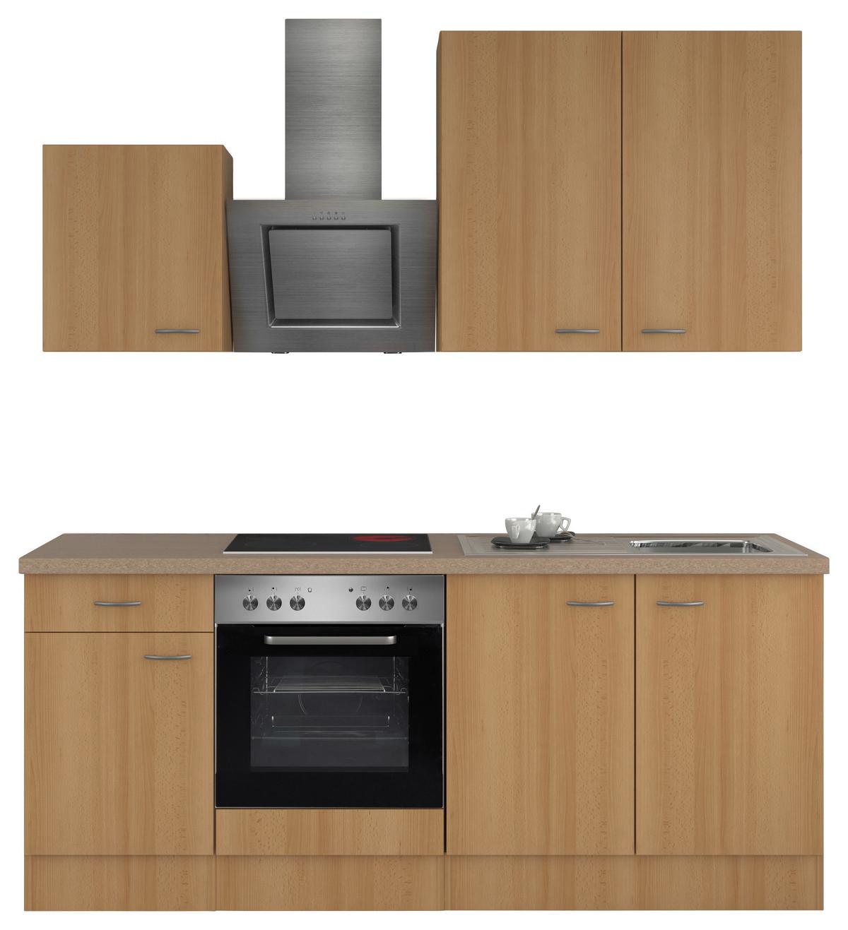 Küchenzeile Nano M. Geräten 210 Cm Creme/buche Dekor - Beige/Buchefarben, MODERN, Holzwerkstoff (210cm) - FlexWell