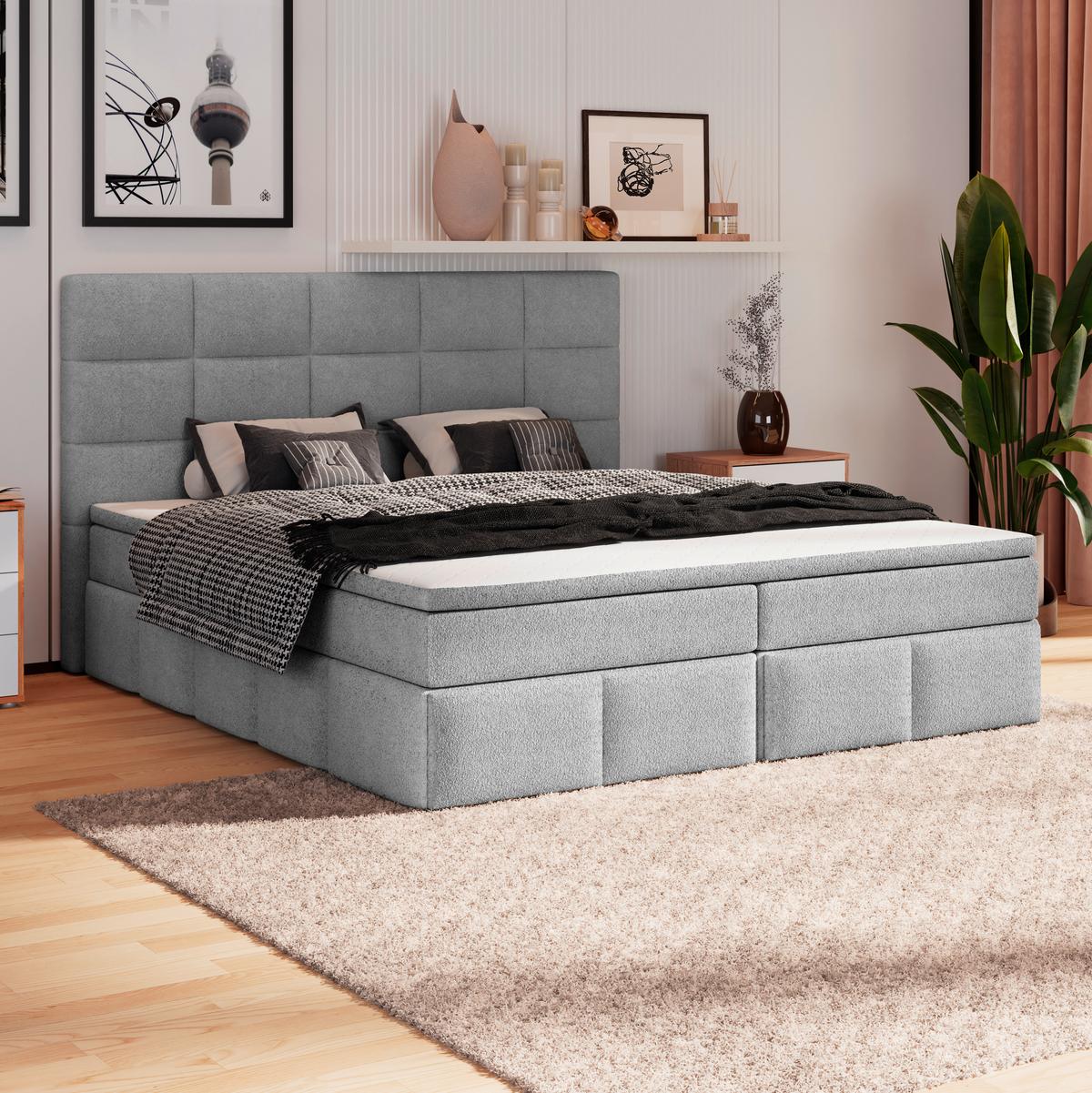 Polsterbett Alba Boucle Grau, 160x200 cm - Schwarz/Grau, Trend, Textil (160/200cm)