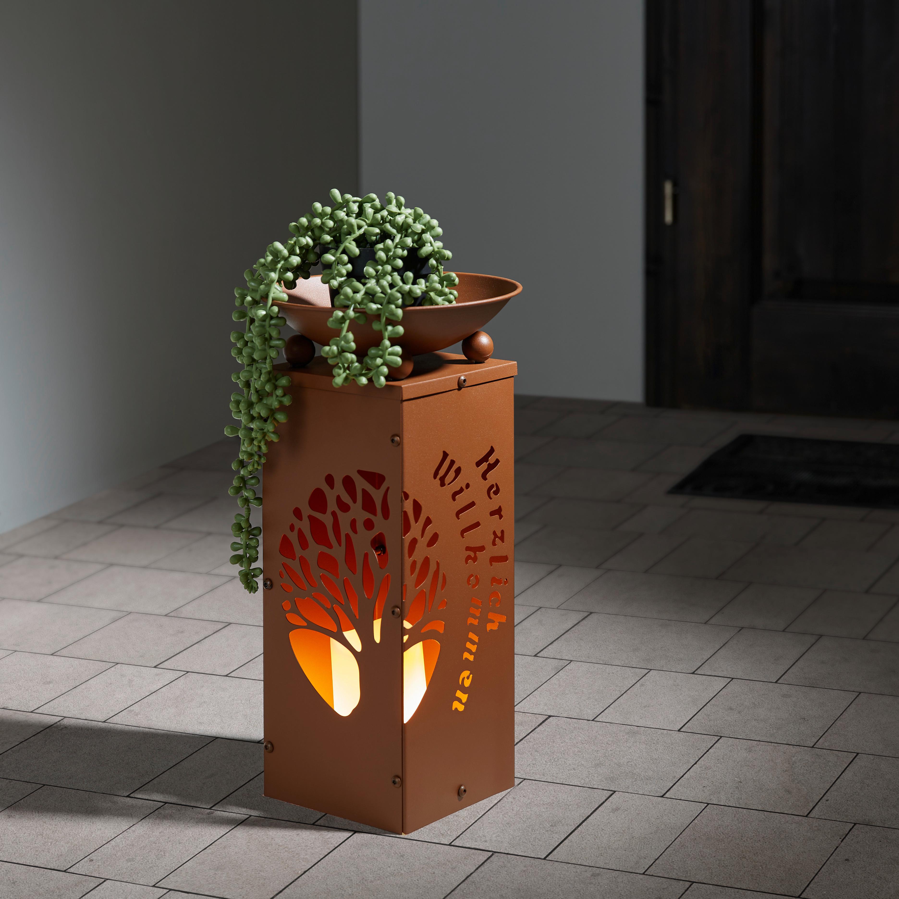 Dekosäule mit Schale Welcome H: 39 cm - Rostfarben, Basics, Metall (21/21/39cm)