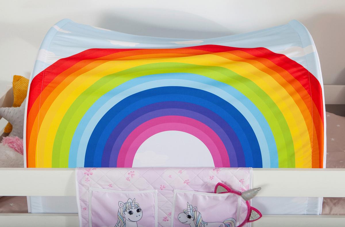 Hochbett Malte Weiß Inkl. Rollrost, Tunnel, 90x200 Cm - Weiß/Naturfarben, Natur, Holz/Textil (90/200cm) - MID.YOU