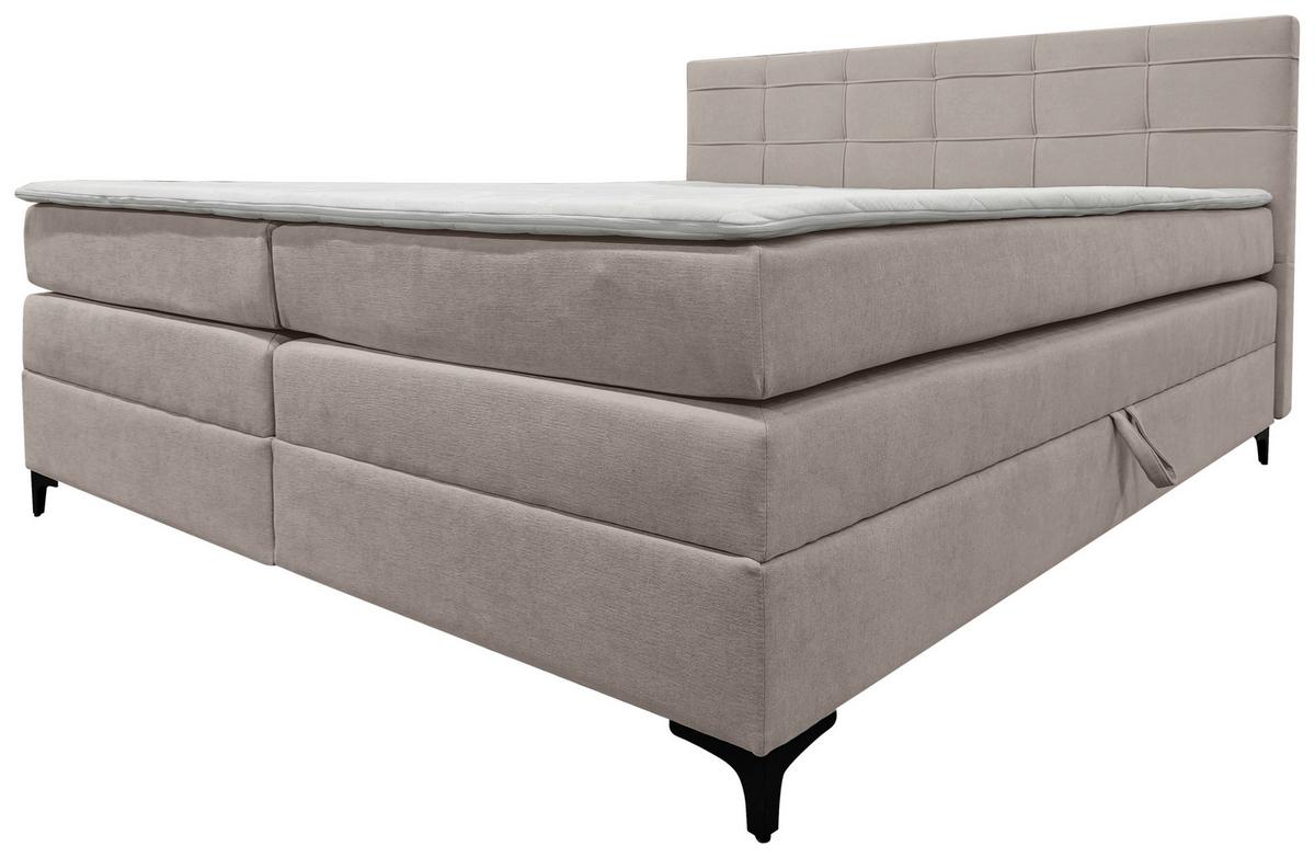 Boxspringbett Mitto mit Topper 160x200 cm - Lavagrau/Schwarz, KONVENTIONELL, Textil/Metall (160/200cm)