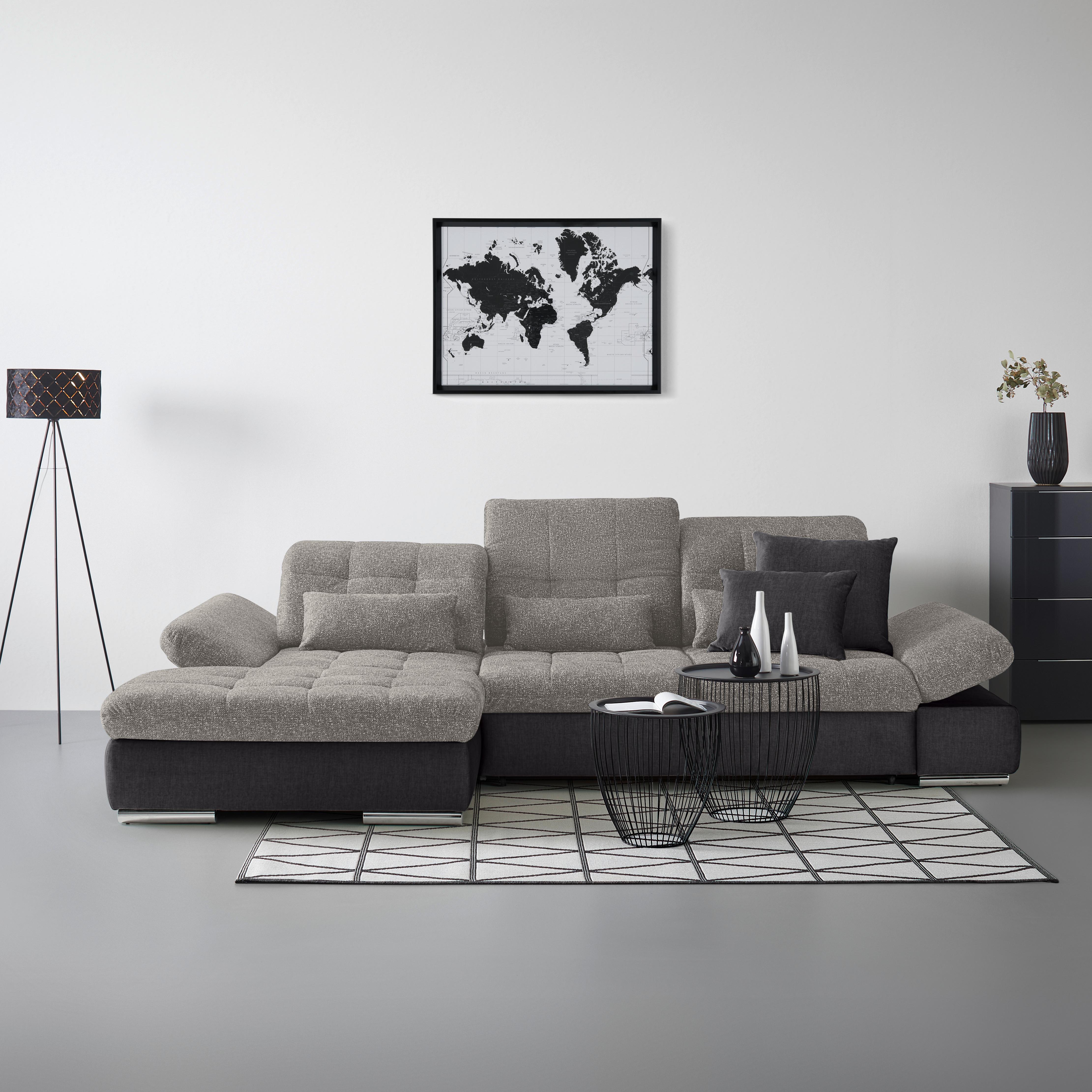 Rohová sedačka SANFINO, ľavá, tmavosivá / strieborná - chrómová/strieborná, Konventionell, kov/drevo (199/79-96/305cm) - Premium Living