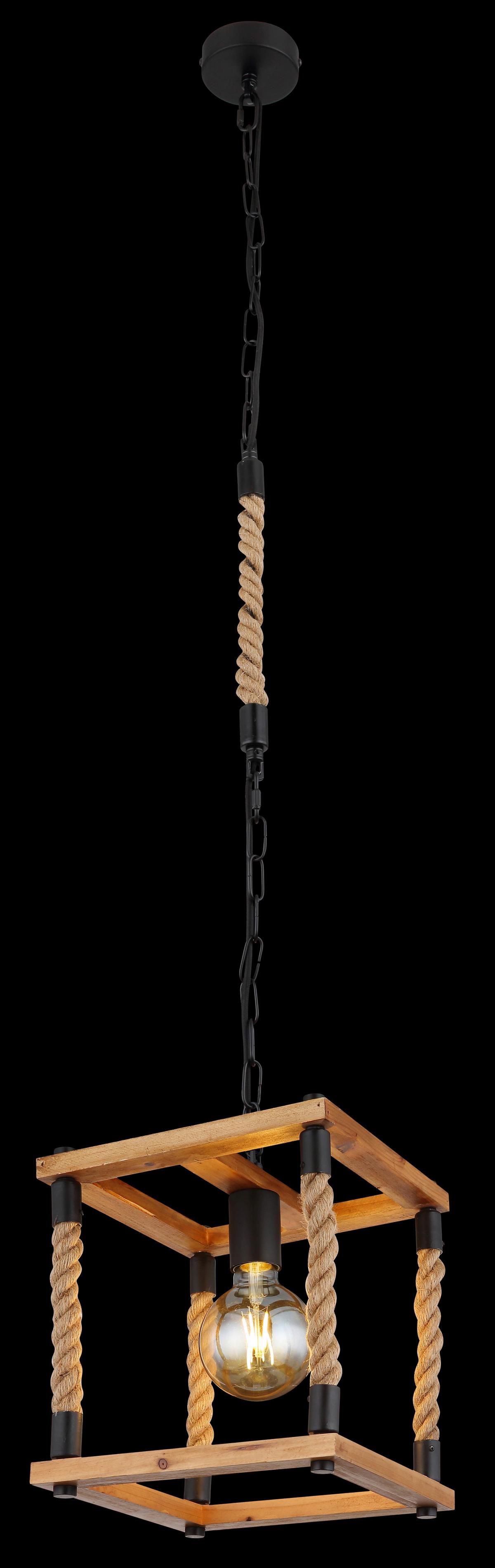 Hängeleuchte 15691h - Schwarz/Braun, Natur, Naturmaterialien/Holz (25/25/120cm) - Globo