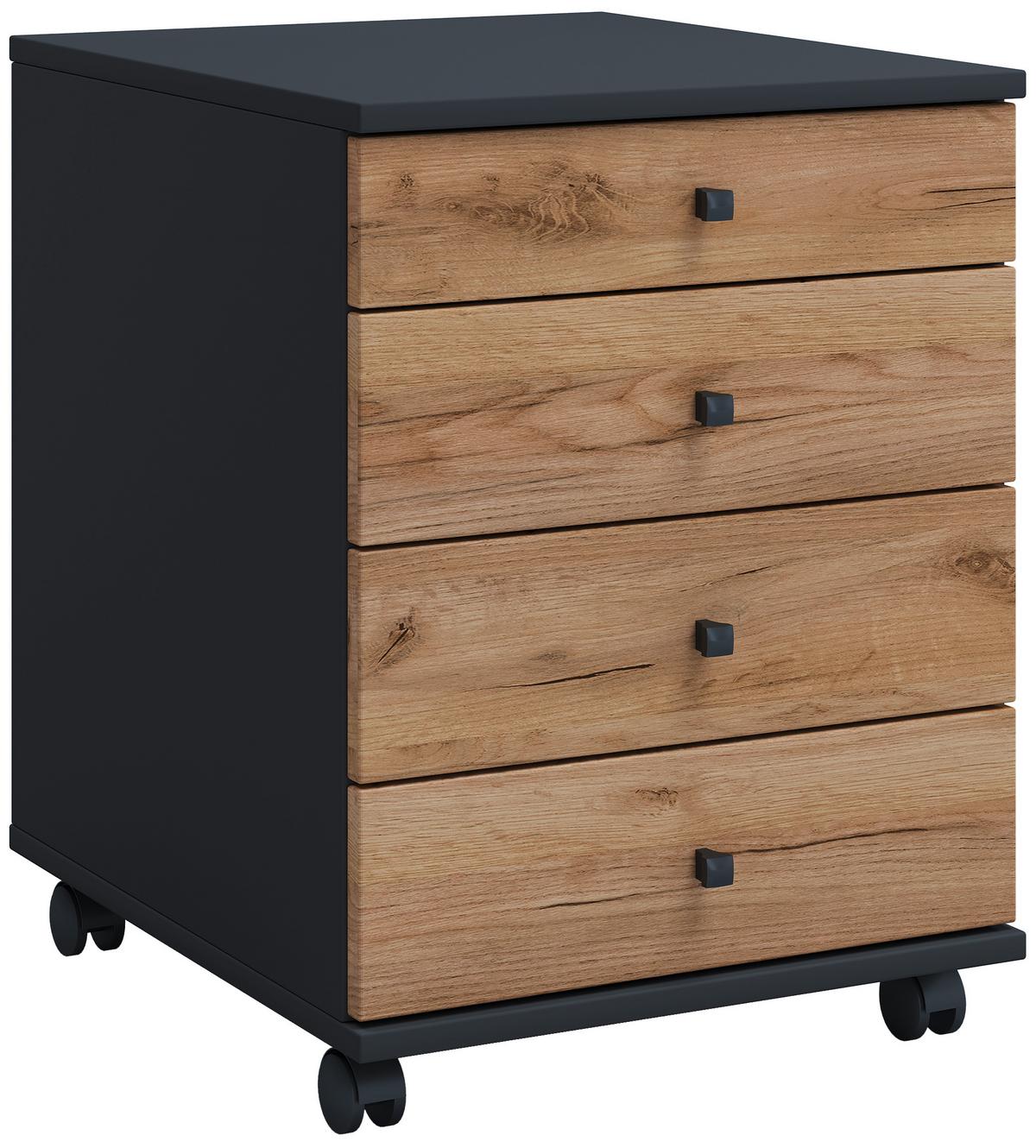 Rollcontainer Lona Anthrazit Honigeiche Dekor - Honigeiche/Anthrazit, Design, Holzwerkstoff/Kunststoff (42/57/50cm) - MID.YOU