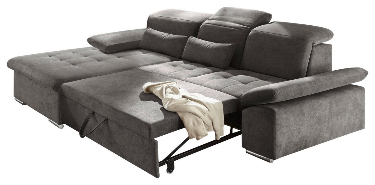 Ecksofa mit Schlaffunktion + Bettkasten Wayne, Webstoff - Dunkelgrau/Silberfarben, KONVENTIONELL, Holzwerkstoff/Textil (188/276cm) - MID.YOU