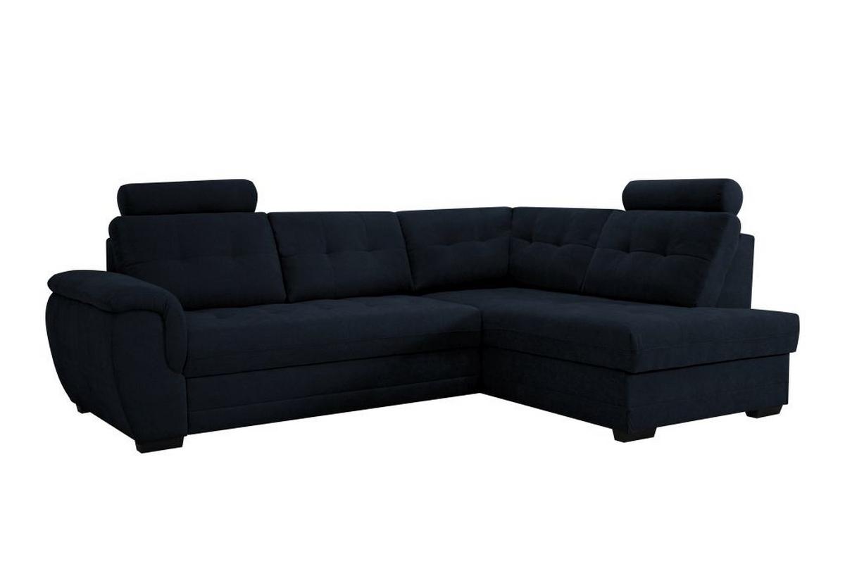 Rohová sedačka FALCO, pravá, tm.modrá žinylka,2x op.hlavy - černá/tmavě modrá, Konvenční, dřevo/kompozitní dřevo (251/183cm) - Ondega