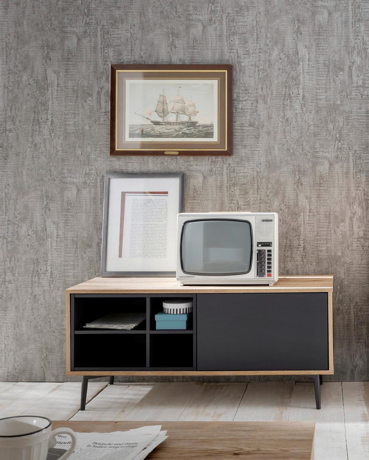 Lowboard Anthrazit/Naturfarben B:97,5cm - Anthrazit/Schwarz, Design, Holzwerkstoff (97,5/45/39cm) - Livetastic