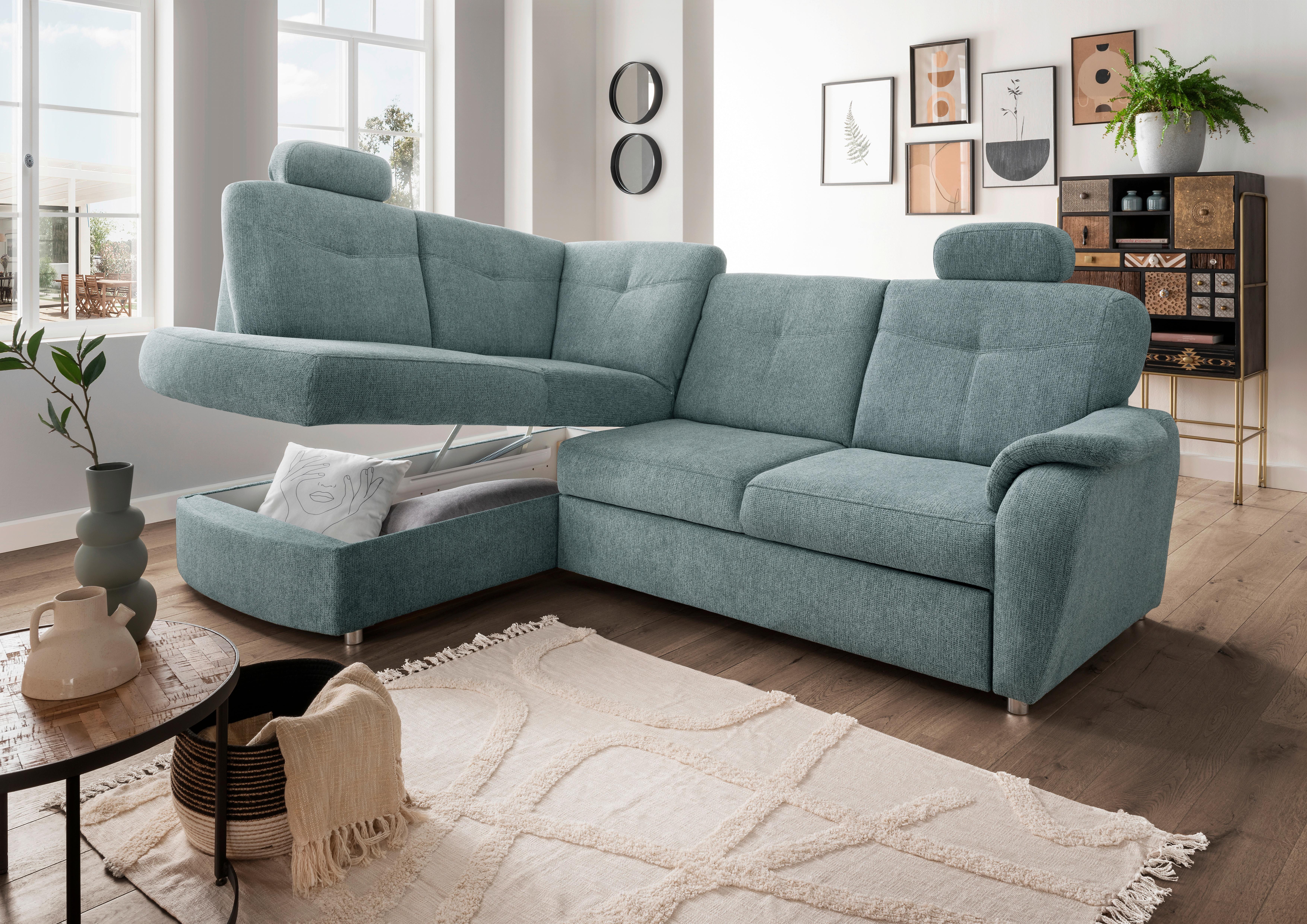 Eckschlafsofa Rosali Mintgrün S: 180x264 Cm - Chromfarben/Mintgrün, MODERN, Textil (180/264cm) - Livetastic