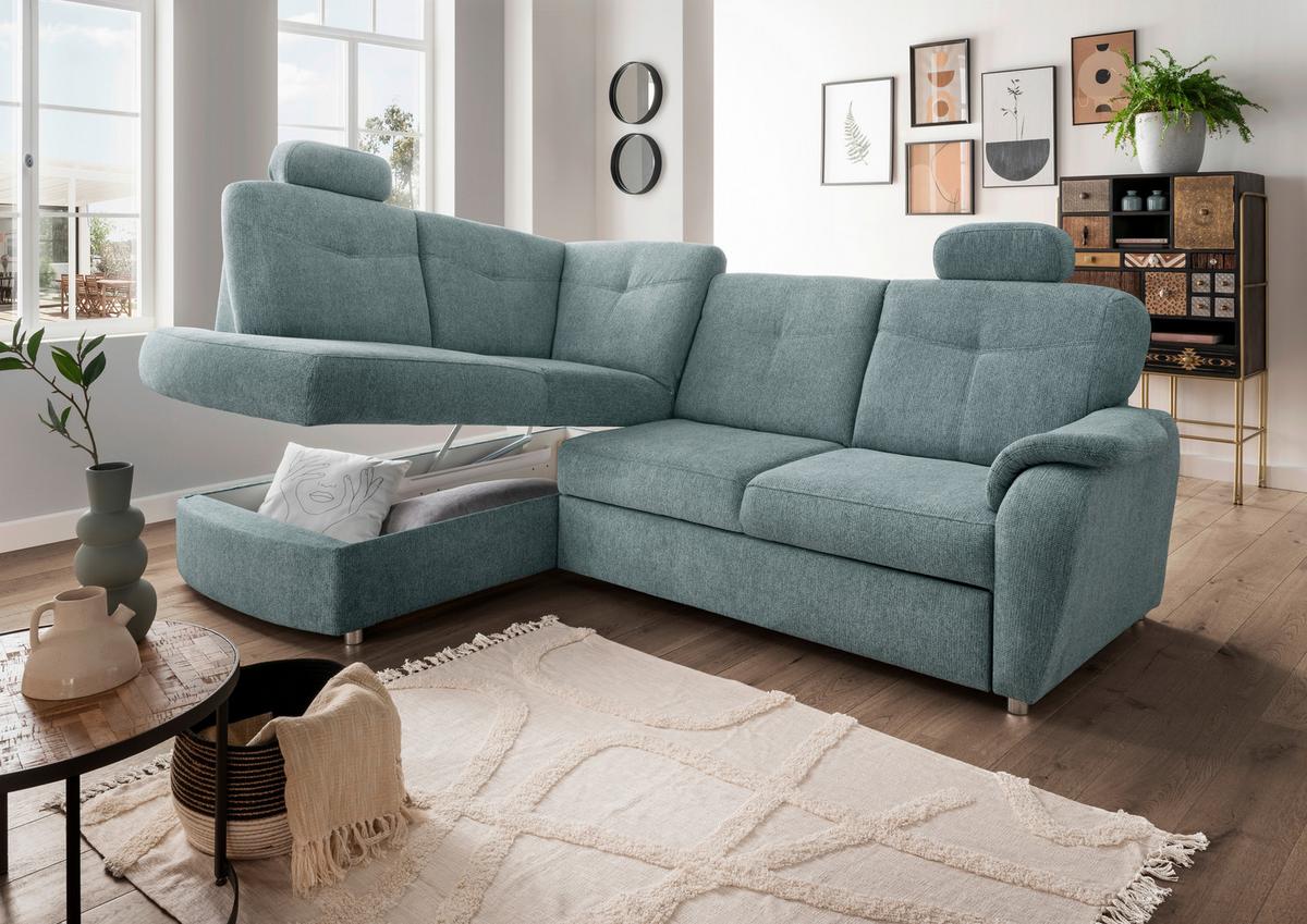 Eckschlafsofa Rosali Mintgrün S: 180x264 Cm - Chromfarben/Mintgrün, MODERN, Textil (180/264cm) - Livetastic