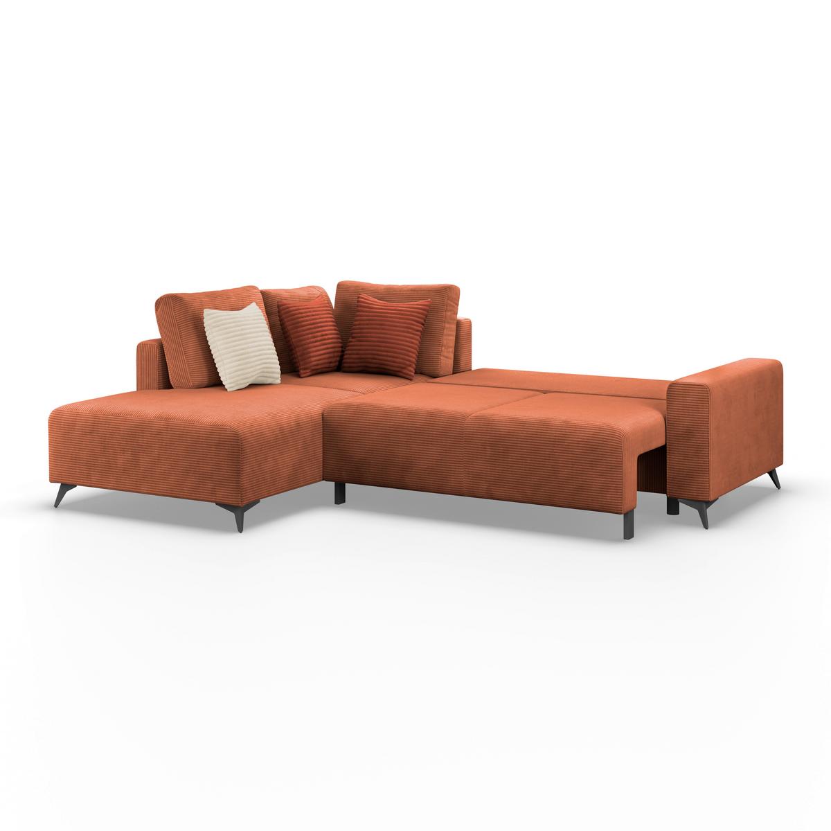Ecksofa mit Schlaffunktion Lincoln Kupfer Cord 212x270 cm - Schwarz/Kupferfarben, MODERN, Textil (212/270cm)