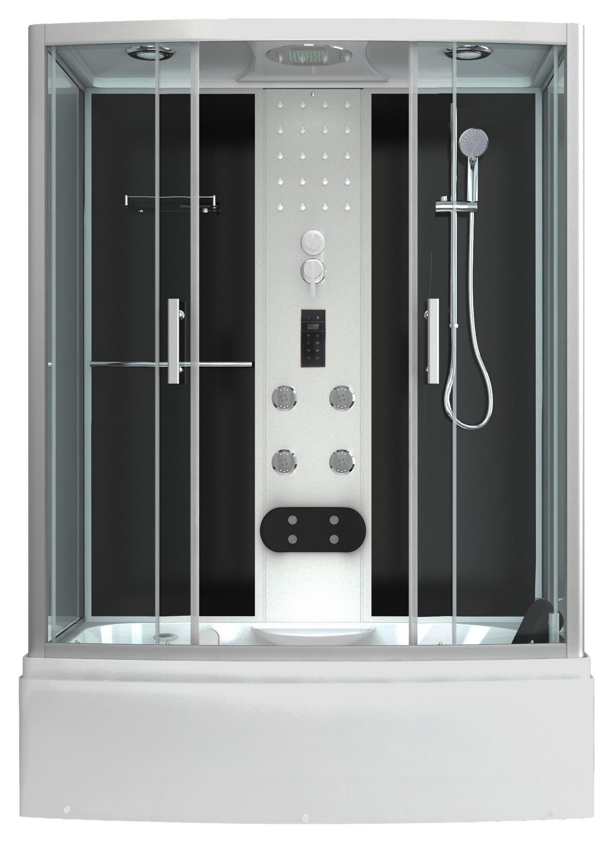 Dampfdusche Nevada 170 Mit Massagedüsen, Radio, Ablage - Schwarz/Weiß, Basics, Glas (175/229/85cm) - Sanotechnik