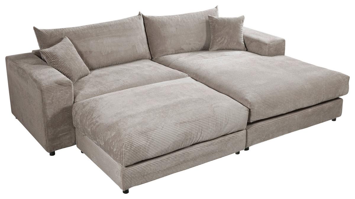 Ecksofa Funny S Rechts Grau mit Hocker S: 265x180 cm - Schwarz/Grau, Basics, Textil (265/180cm) - Livetastic