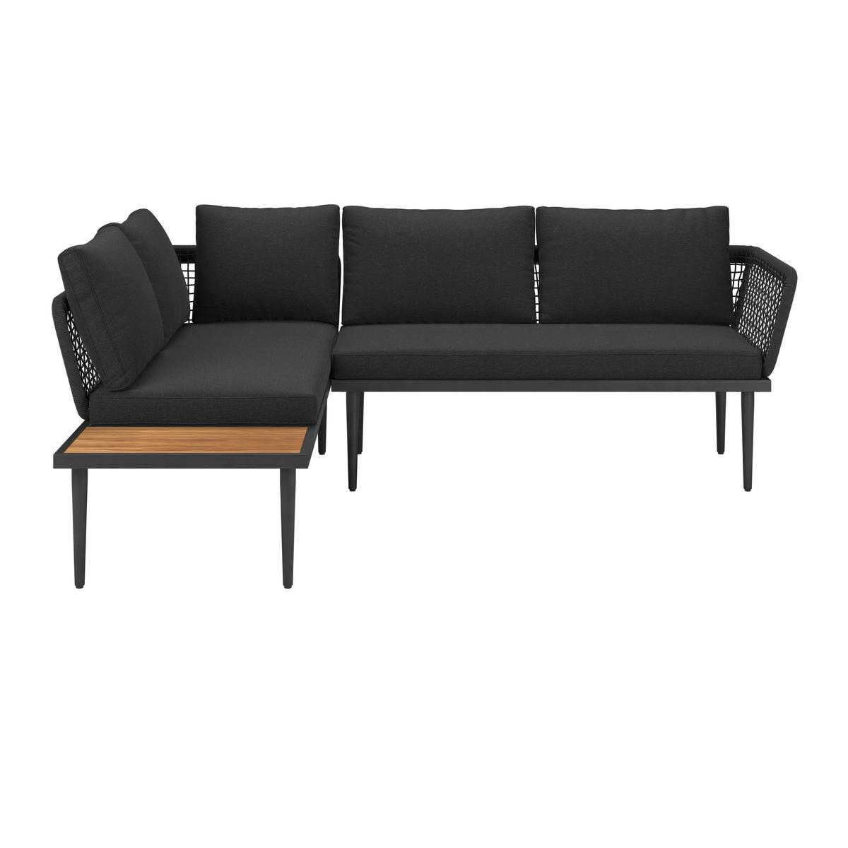 Loungegarnitur Nara - Schwarz/Akaziefarben, MODERN, Glas/Holz (185/146,5cm) - Beldano