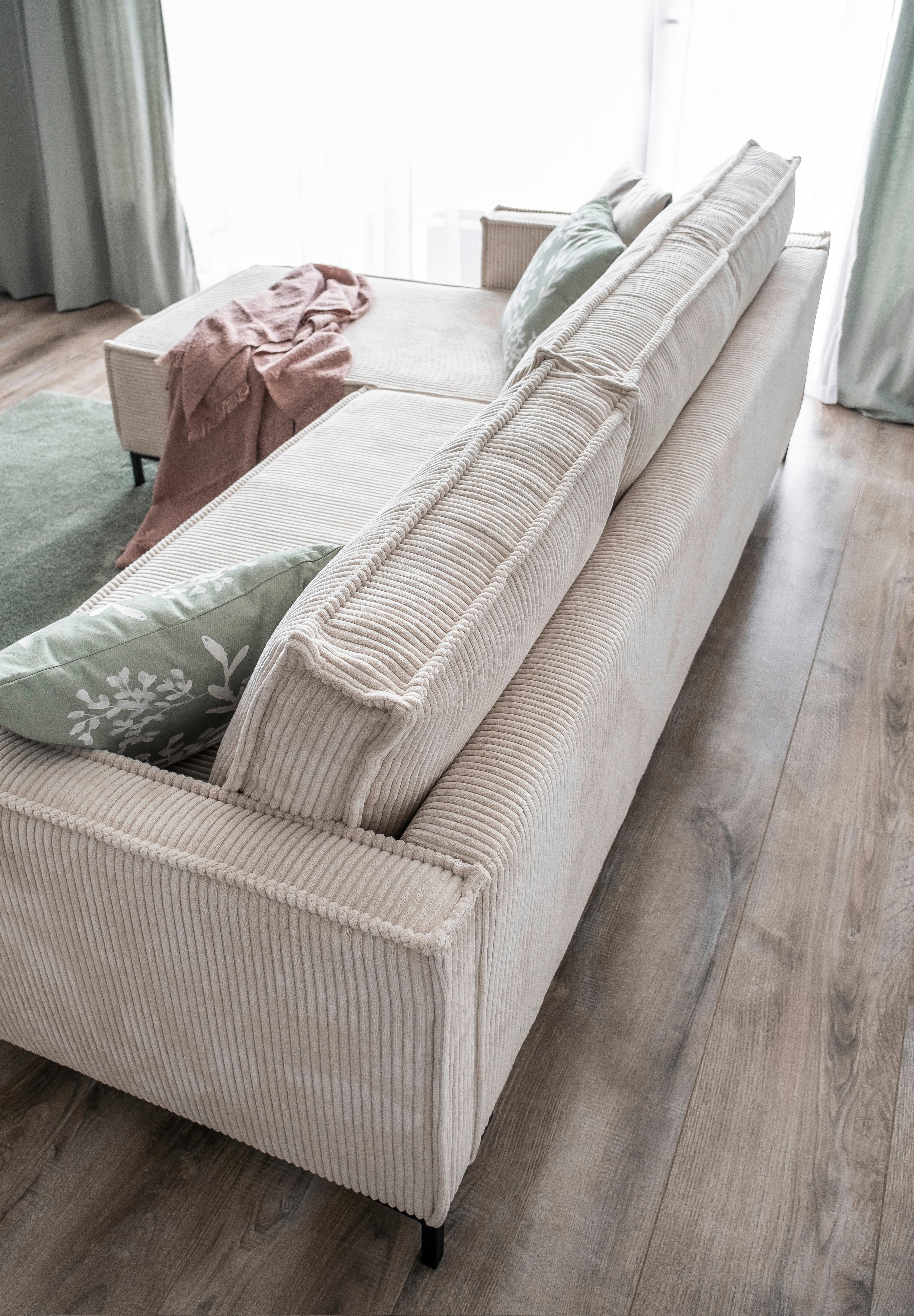 Rohová sedačka, béžová - černá/béžová, Design, kov/textil (232/90/154cm) - MID.YOU