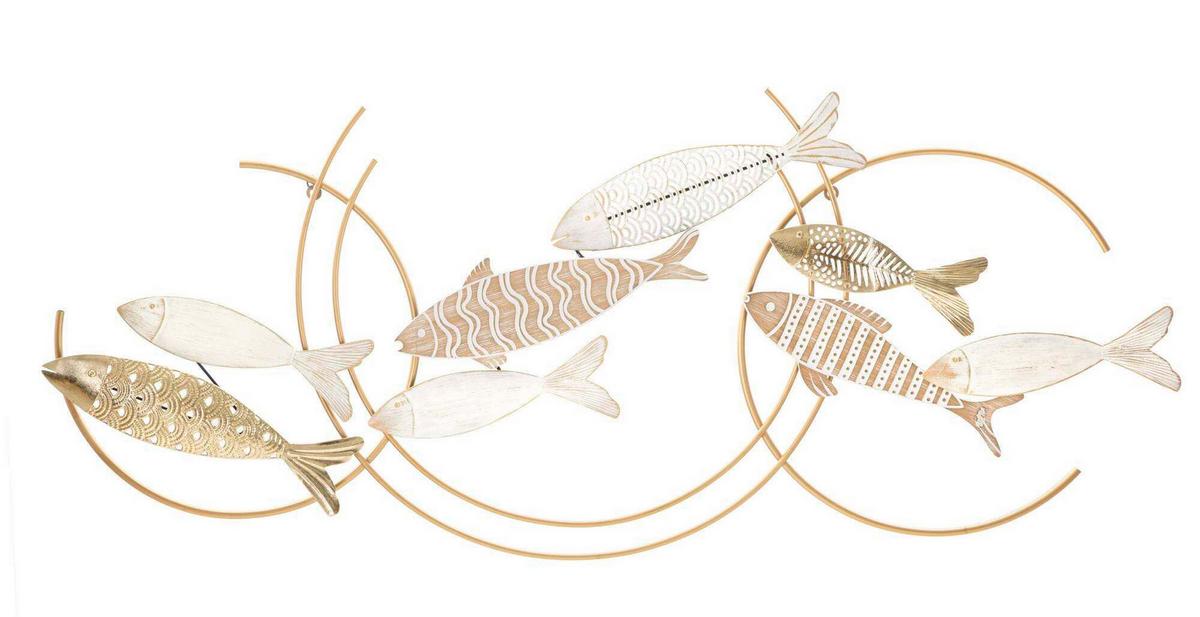 Wanddeko Fishy Move Goldfarben, Weiß B: 142,9 cm - Basics, Holzwerkstoff/Metall (142.9/61.6/5cm)