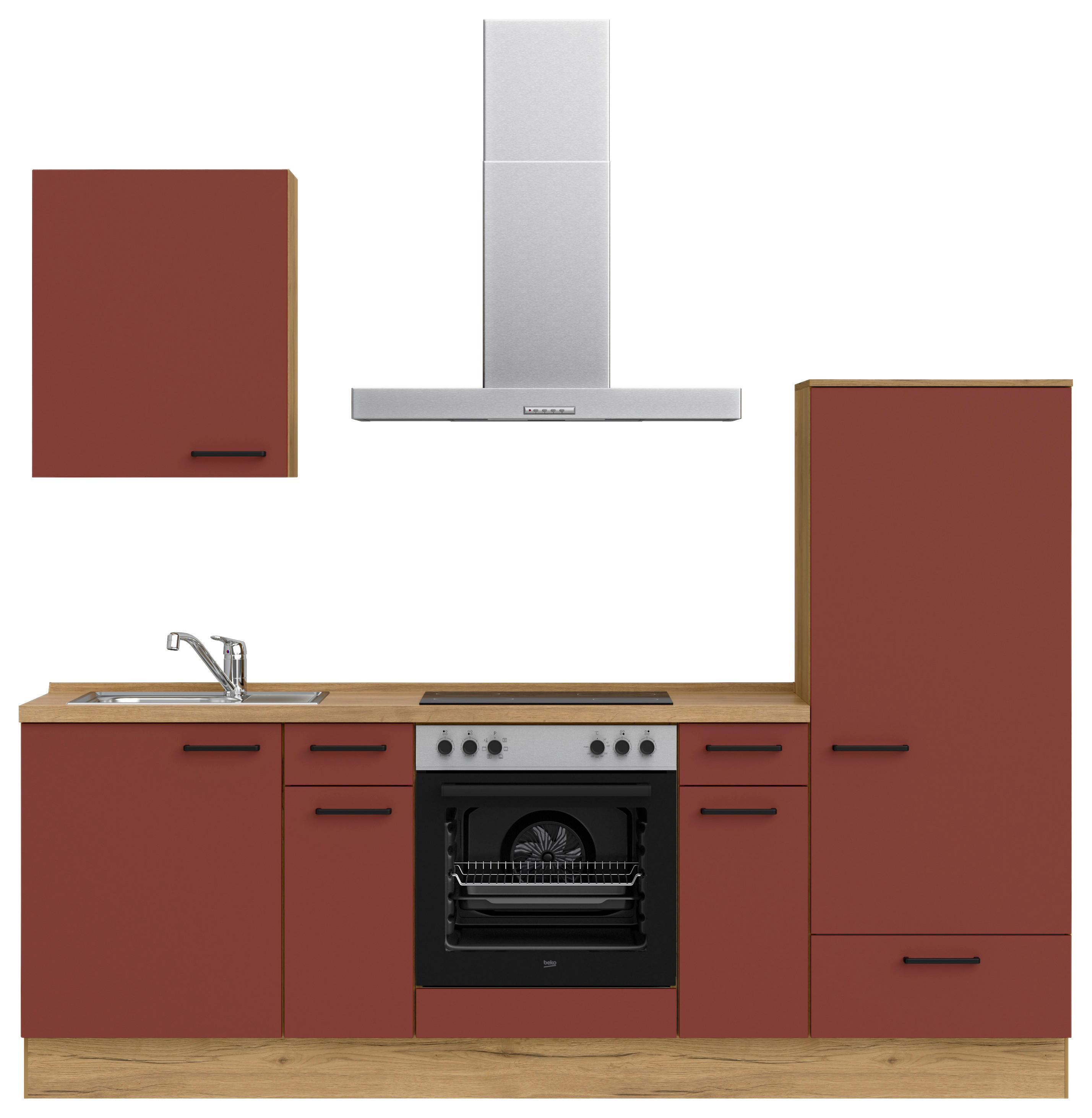 Küchenleerblock Easytouch Low-Line, L2 Rechts - Eichefarben/Rot, MODERN, Holzwerkstoff (240cm) - Nobilia