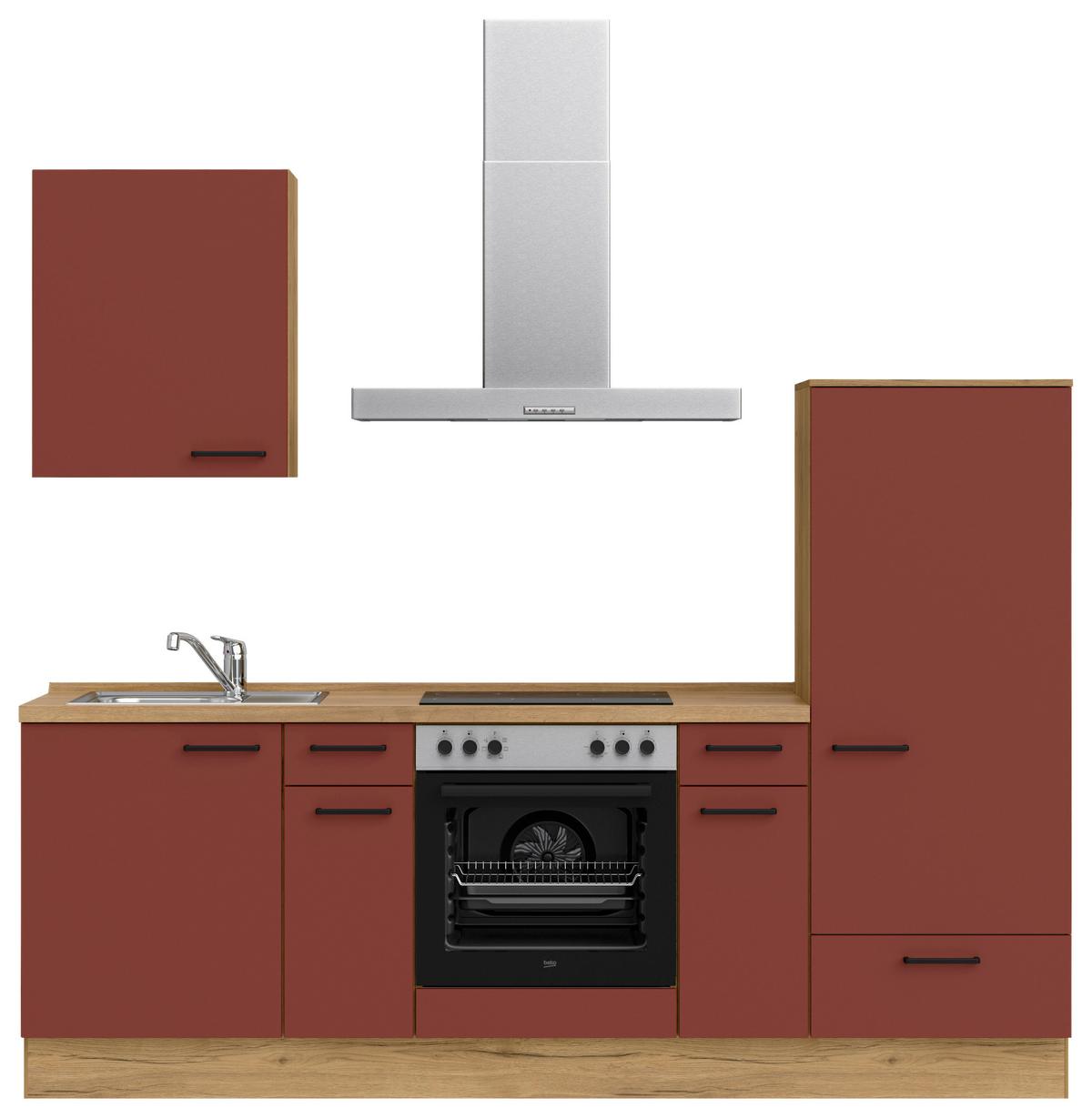 Küchenleerblock Easytouch Low-Line, L2 Rechts - Eichefarben/Rot, MODERN, Holzwerkstoff (240cm) - Nobilia