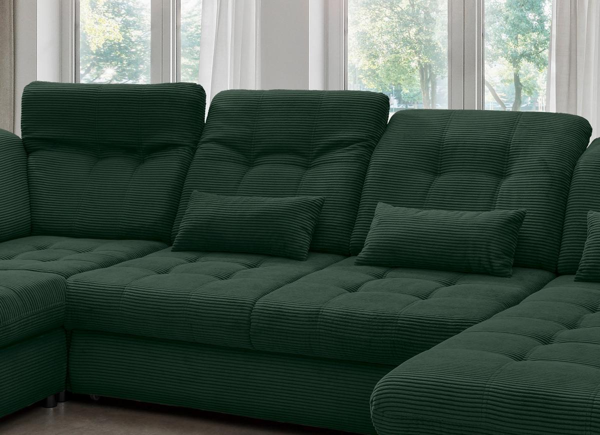 Wohnlandschaft Mit Bettkasten Rigatti Dunkelgrün B: 387 Cm - Dunkelgrün/Schwarz, MODERN, Textil (184/387/252cm) - Livetastic