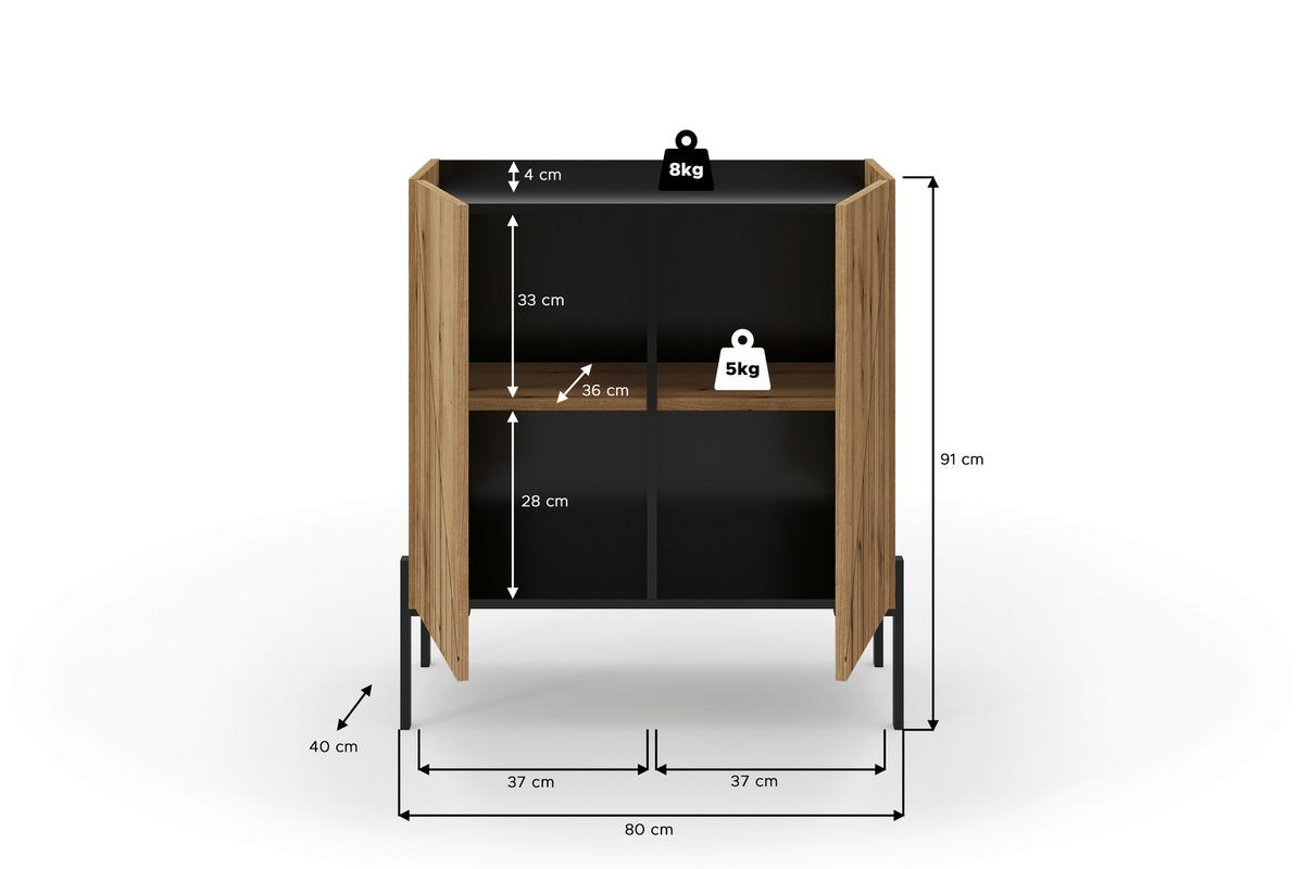 KOMODA NEO - černá/tmavý dub, Design, kov/kompozitní dřevo (82/91/40cm) - Livetastic