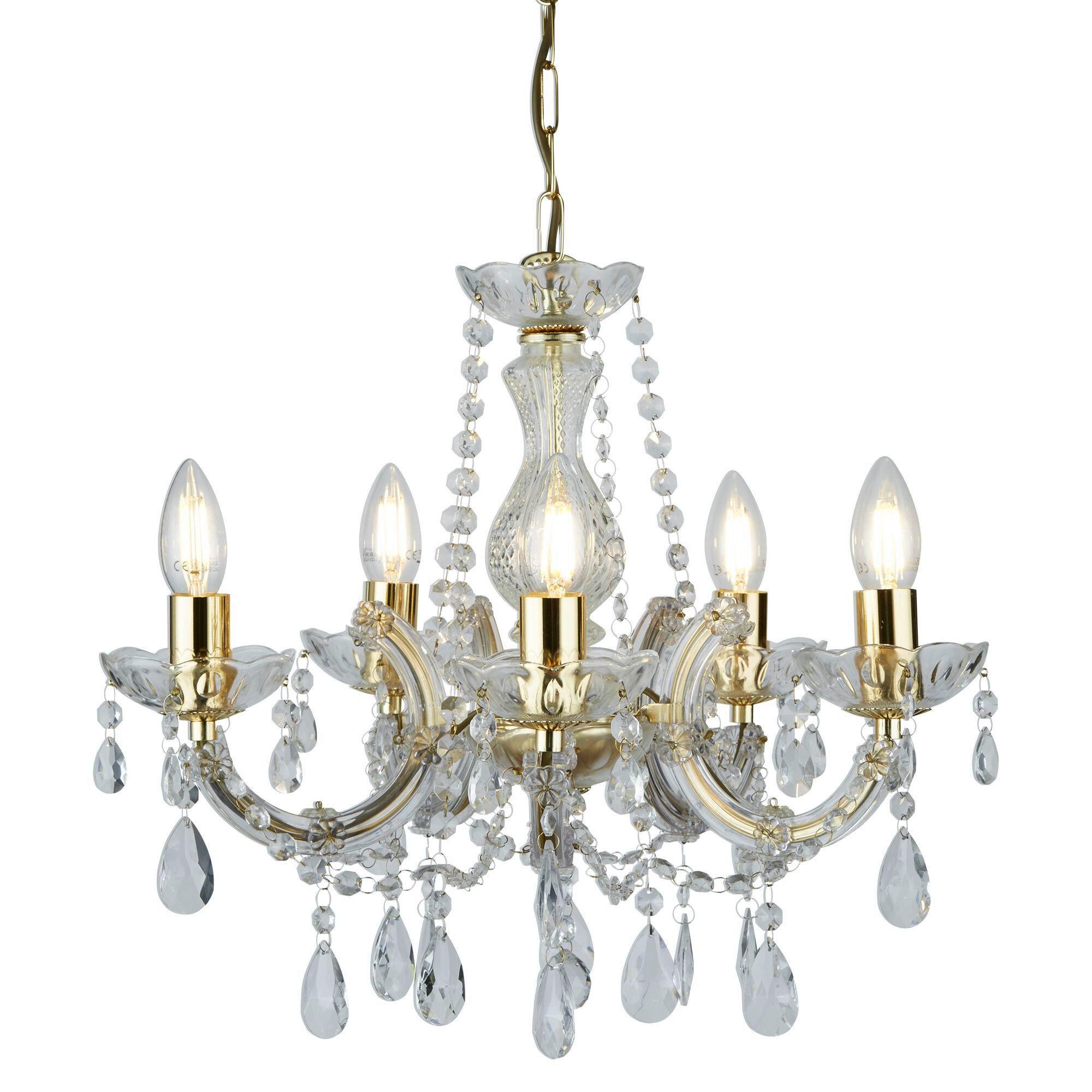 Kronleuchter Marie Therese 5xe14 Golden Kunststoff/Glas - Goldfarben, KONVENTIONELL, Glas/Kunststoff (48/120cm)
