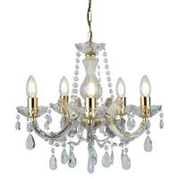 Kronleuchter Marie Therese 5xe14 Golden Kunststoff/Glas - Goldfarben, KONVENTIONELL, Glas/Kunststoff (48/120cm)