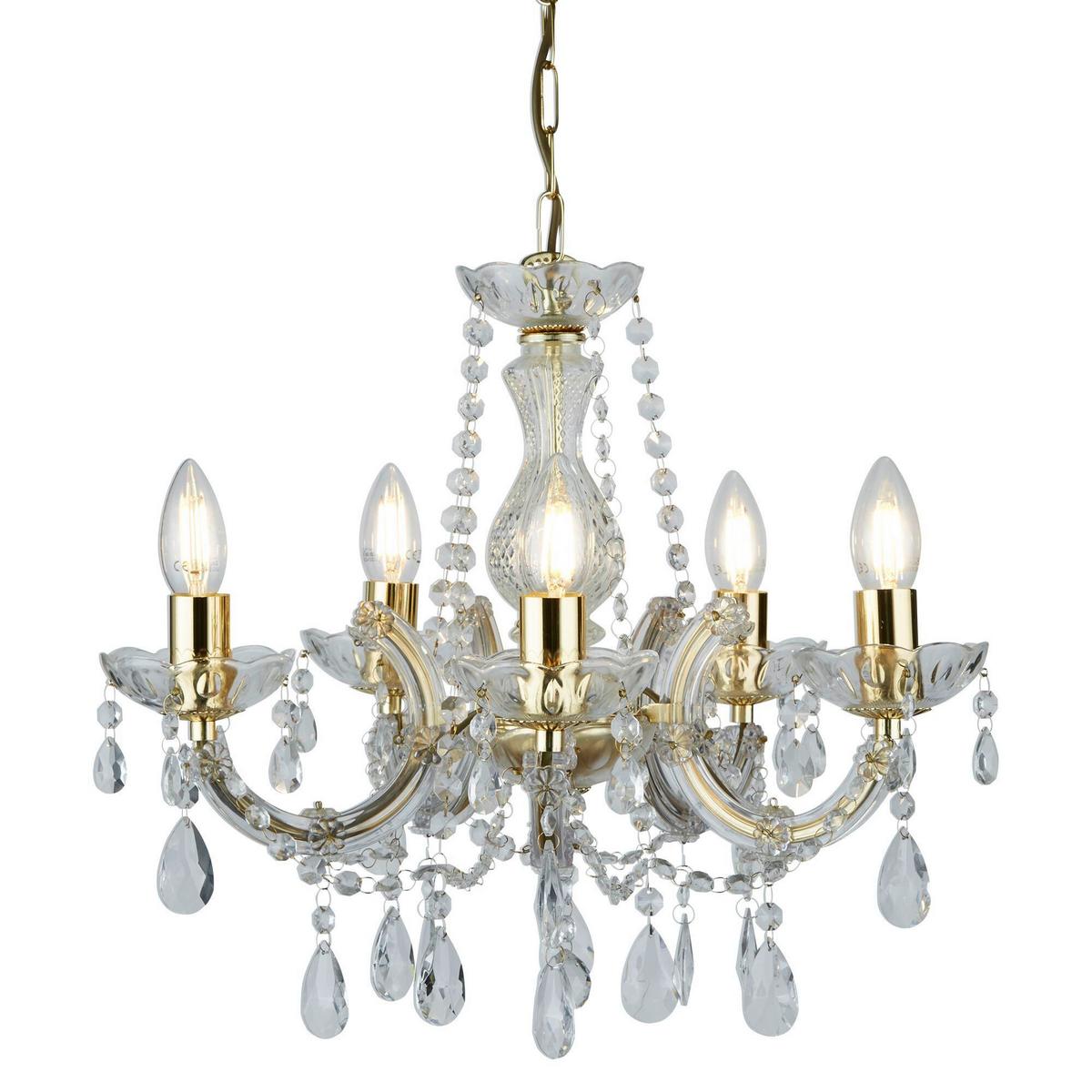 Kronleuchter Marie Therese 5xe14 Golden Kunststoff/Glas - Goldfarben, KONVENTIONELL, Glas/Kunststoff (48/120cm)