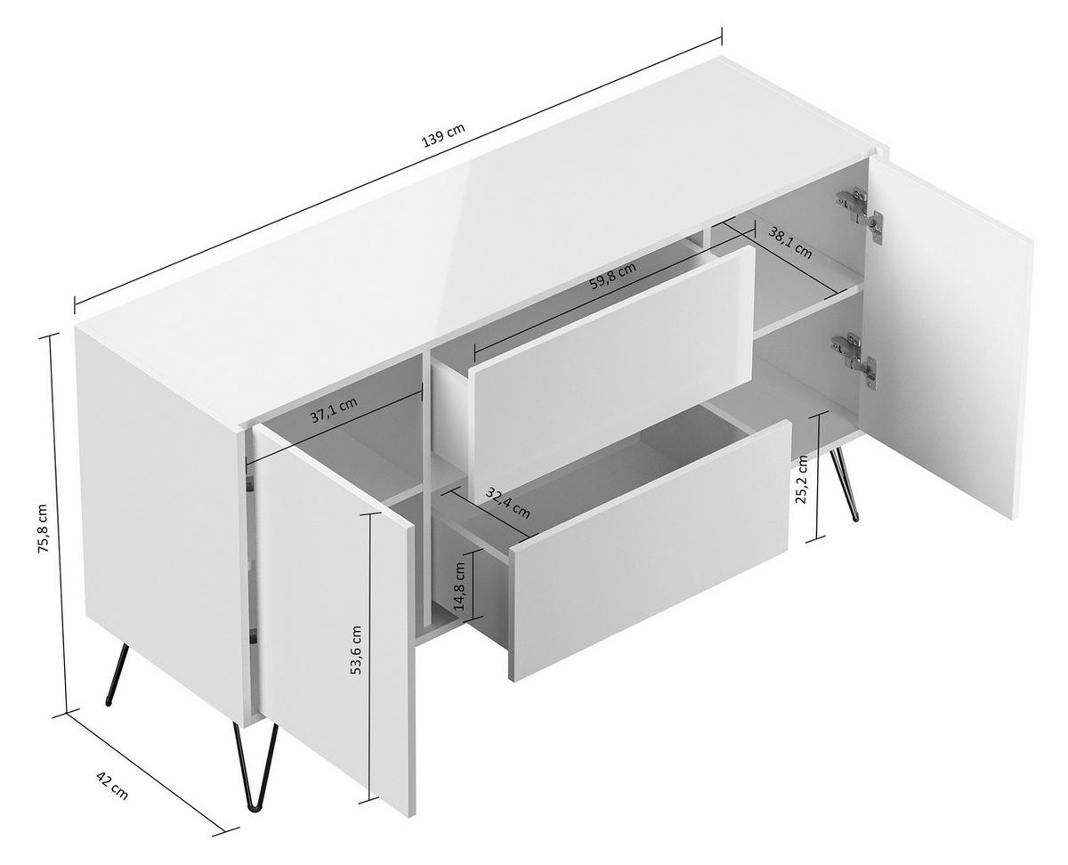 Sideboard Posseik Industrial Graphit/Eichefarben B: 139 cm - Eichefarben/Graphitfarben, Design, Holzwerkstoff (139/75,8/42cm) - MID.YOU