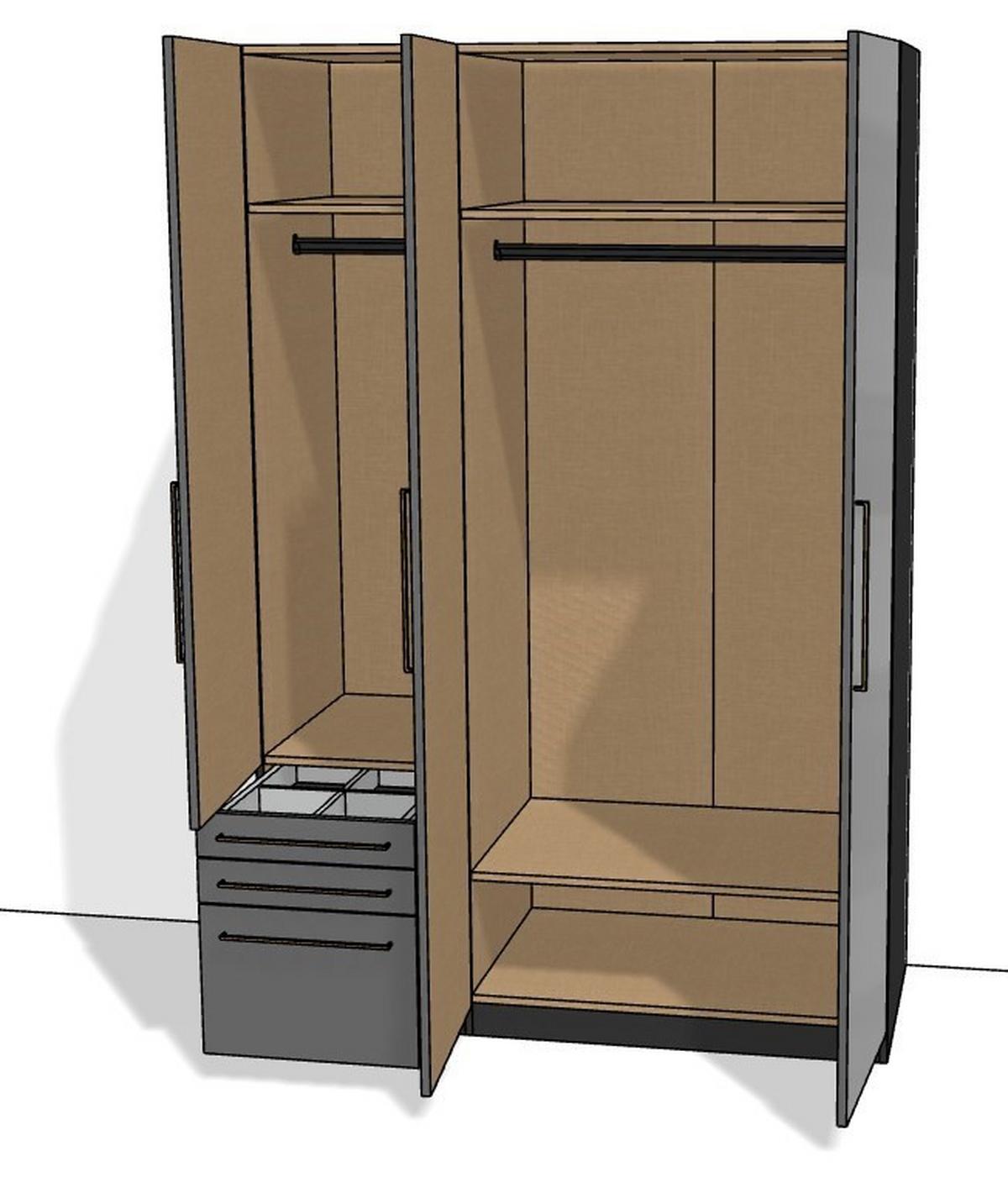 Kleiderschrank Unit 3trg. Normalhöhe - KONVENTIONELL (137/210/58,3cm) - Ondega