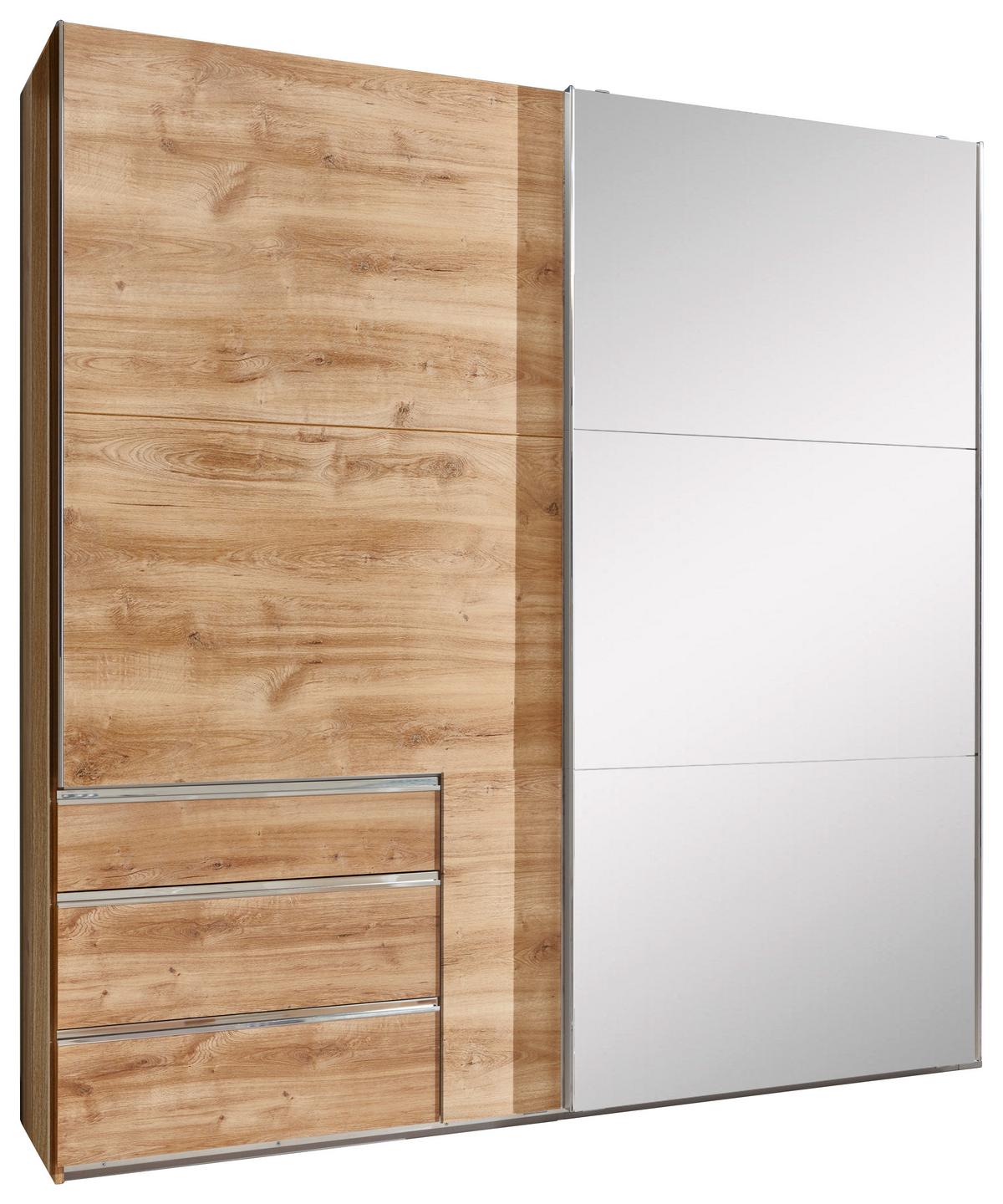 Schwebetürenschrank M. Spiegel 250cm Level 36a, Eiche Dekor - Eichefarben, MODERN, Glas/Holzwerkstoff (250/216/65cm) - MID.YOU