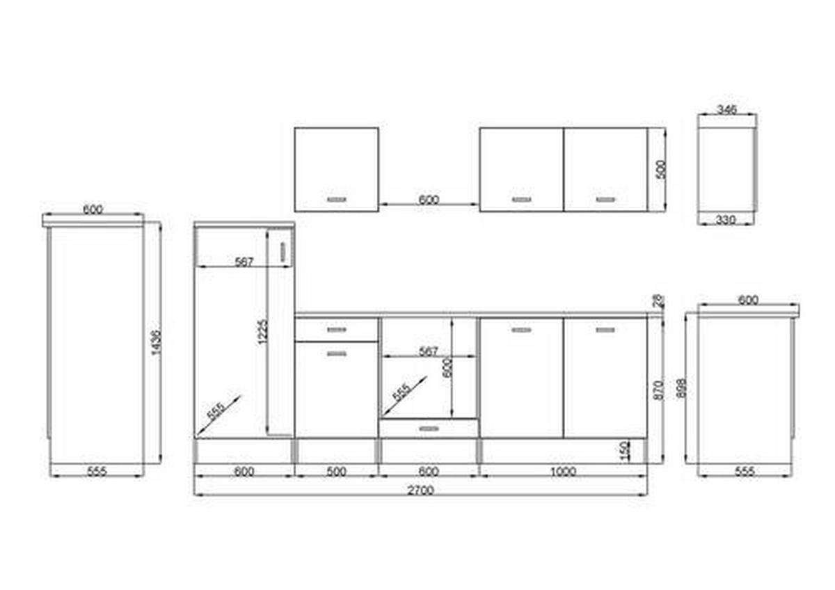 Küchenleerblock Petunia Eiche Natura - Eichefarben/Weiß, Basics, Holzwerkstoff (270cm) - Respekta