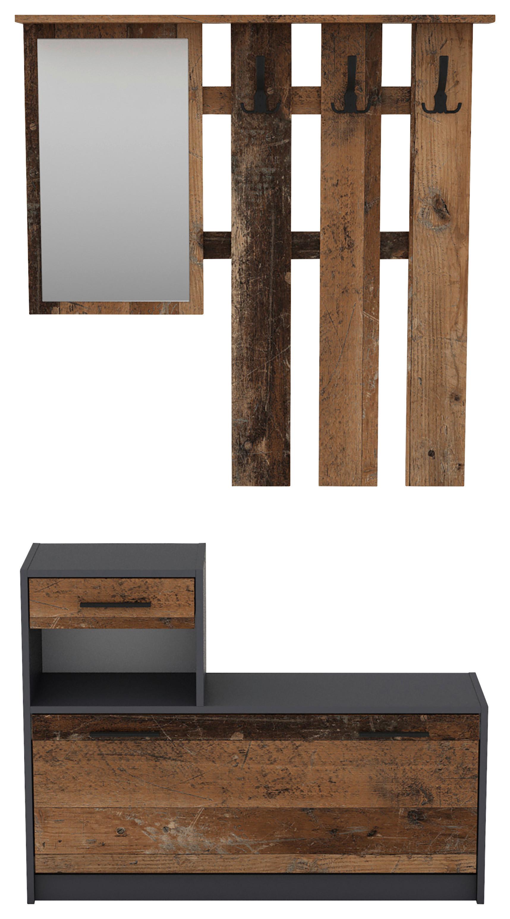 Garderobe Tamina B: 97cm Anthrazit - Anthrazit/Dunkelbraun, MODERN, Glas/Holzwerkstoff (97/190/25cm) - MID.YOU