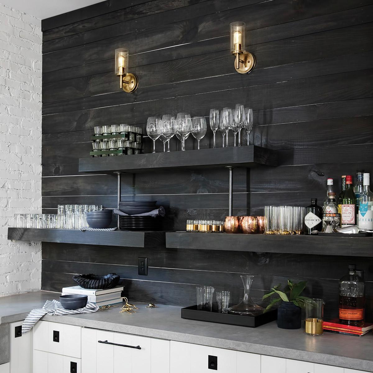 Wandleuchte Collier 1-Flammig Messingfarben - Messingfarben, Design, Glas/Metall (12.7/26.2/14.8cm) - Elstead Lighting