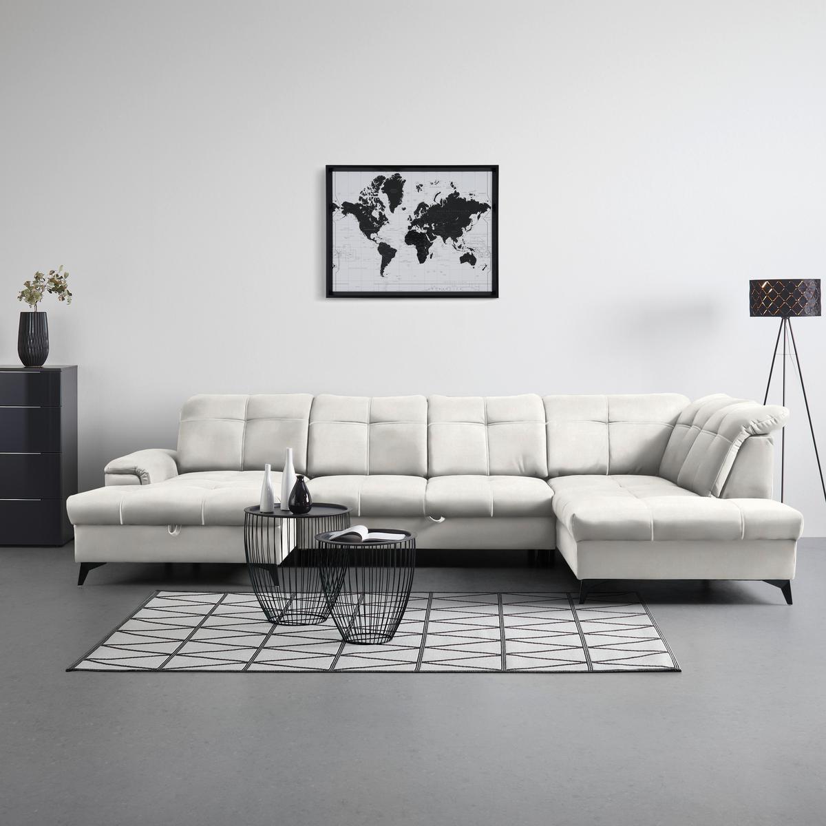 Rohová sedačka U SIERRA, pravá, béžová CLOUD - černá/béžová, Moderní, kov/textil (181/364/230cm) - Mömax