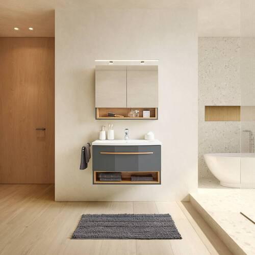 Koupelnová sestava Atlanta - bílá/tmavě šedá, Moderní, dřevo (80/180/50cm) - Bessagi Home
