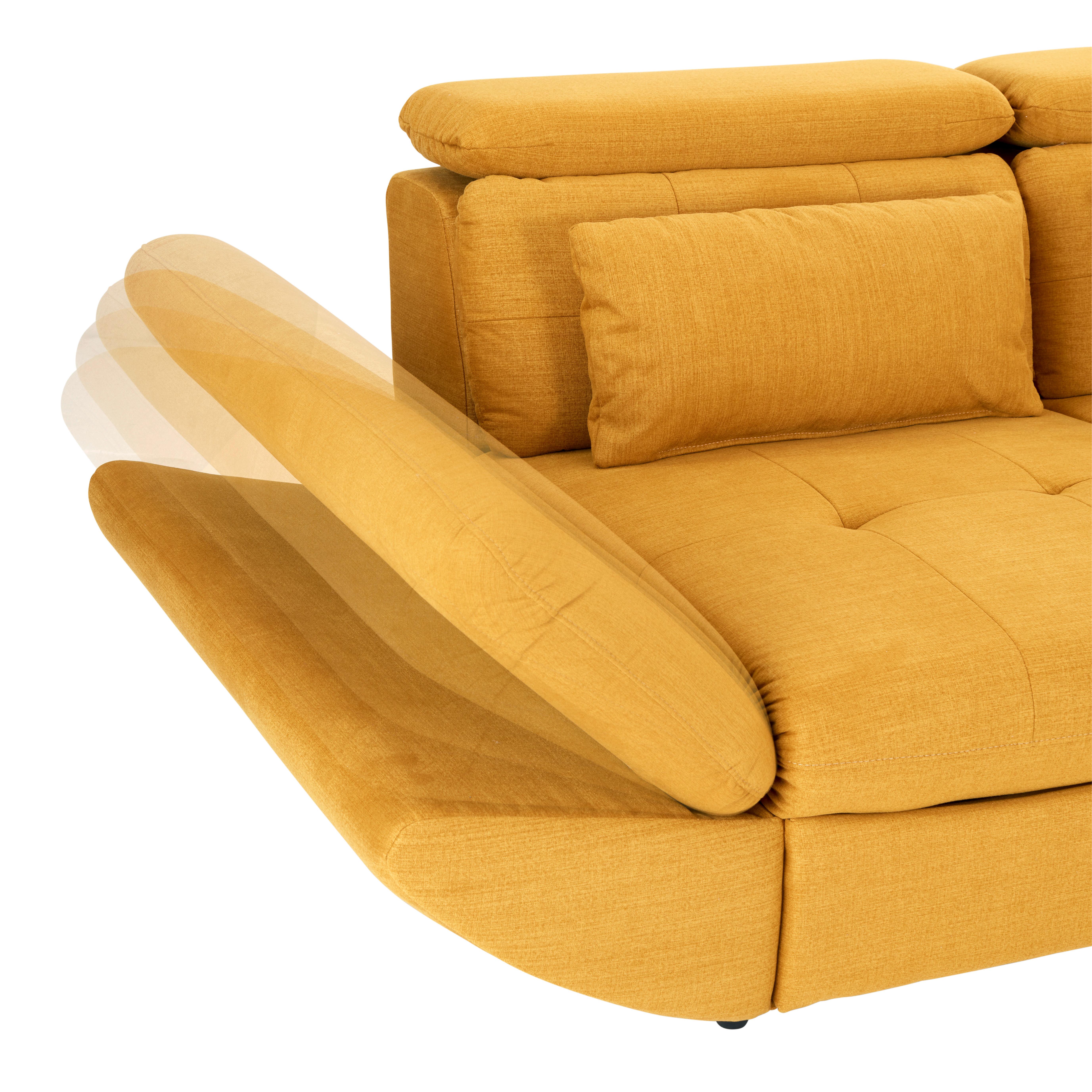 Wohnlandschaft in Currygelb mit Schlaffunktion