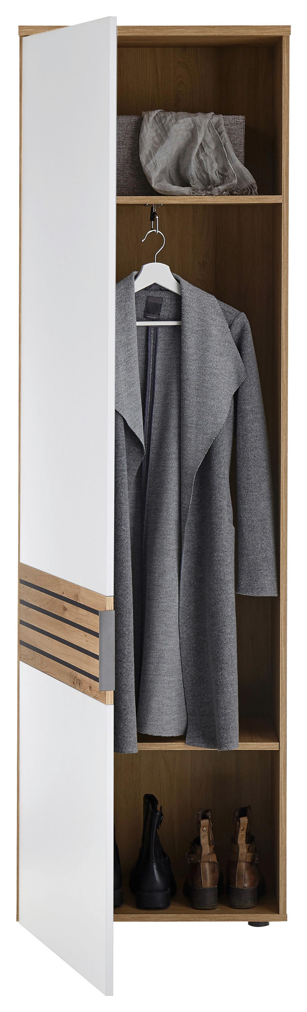 Garderobenschrank Milan Weiß/ Eiche Dekor B: 60 Cm - Dunkelgrau/Weiß, Design, Holzwerkstoff (60/200/38cm) - MID.YOU