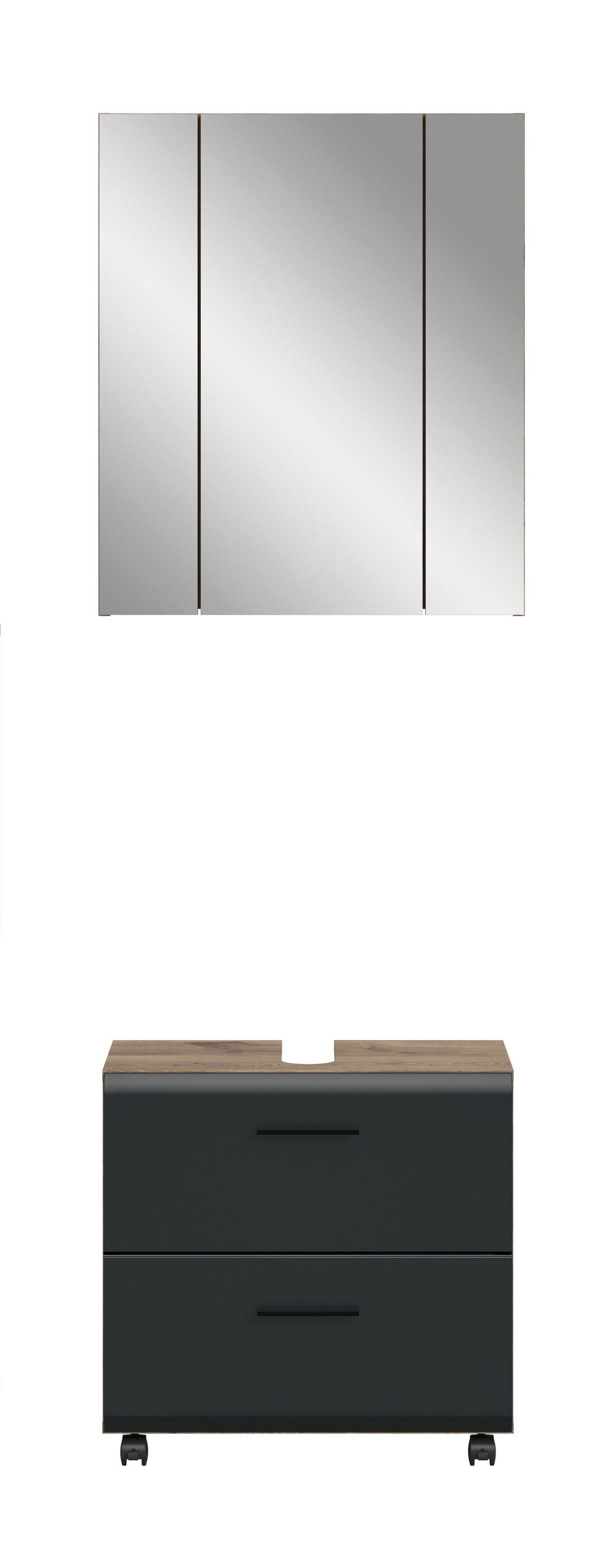 Badezimmer Ice Schwarz /Eiche dunkel Dekor B: 60cm - Eiche dunkel/Schwarz, Trend, Glas/Holzwerkstoff (60cm) - MID.YOU