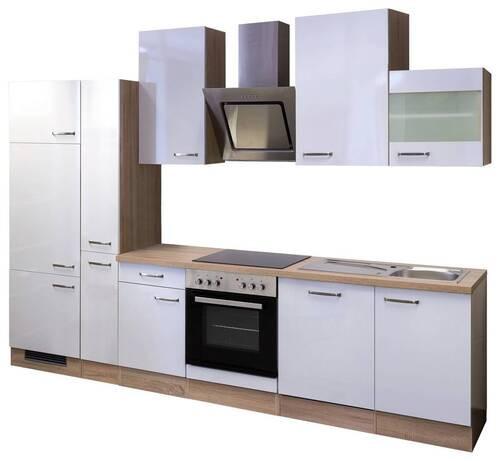 Küchenblock Valero Sonoma Eiche/Weiß B: 310 cm - Weiß Hochglanz/Sonoma Eiche, Basics, Holzwerkstoff (310cm) - FlexWell