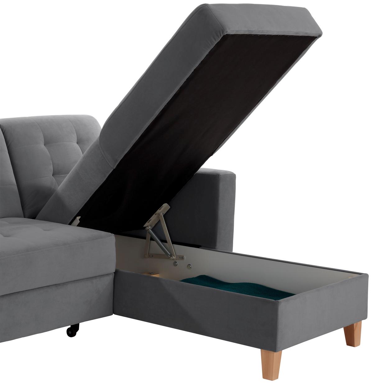 Rohová sedačka BERGEN, oboustranná, tmavě šedý samet - tmavě šedá/přírodní barvy, Design, dřevo/textil (231/160cm) - Luca Bessoni