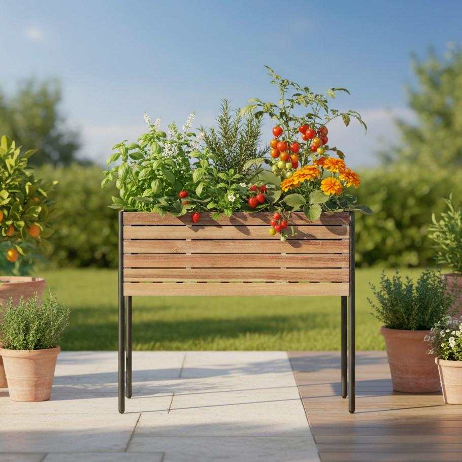 VYVÝŠENÝ ZÁHON MARLO - barvy akácie, Moderní, kov/dřevo (81,5/75/28cm) - Bessagi Garden