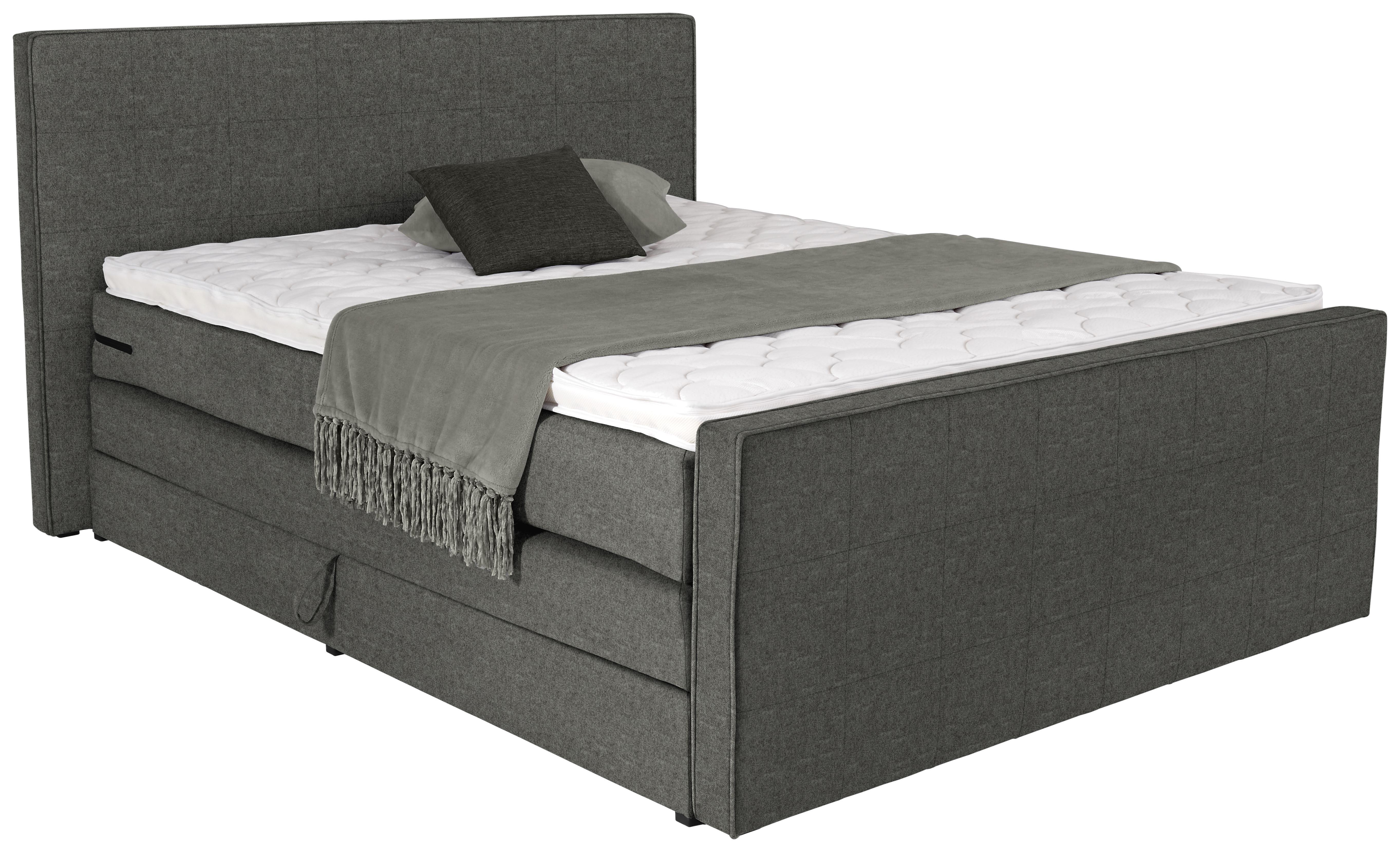 Boxspringbett Naomi 180x200cm Graugrün - Schwarz/Grau, KONVENTIONELL, Holz/Holzwerkstoff (180/200cm)