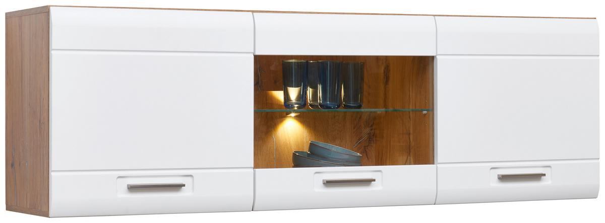 Hängevitrine Auris B: 164,3 cm Eiche Dekor/Weiß - Weiß, MODERN, Glas/Holzwerkstoff (164,3/52/37,1cm) - Luca Bessoni