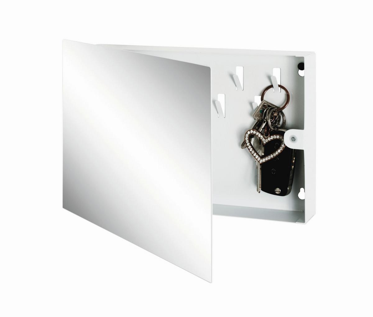 Schlüsselkasten Key 9 Haken Weiß BxH: 28x19 cm Mit Spiegel - Weiß, MODERN, Glas/Metall (28/19/4cm)