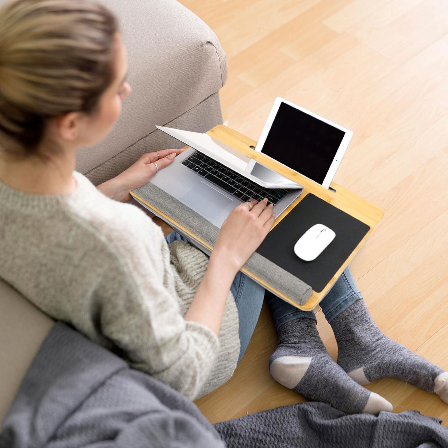 Laptopunterlage Comfilap Echtholz mit Tragegriff - Grau, Basics, Holz/Textil (54/9/36cm) - MID.YOU