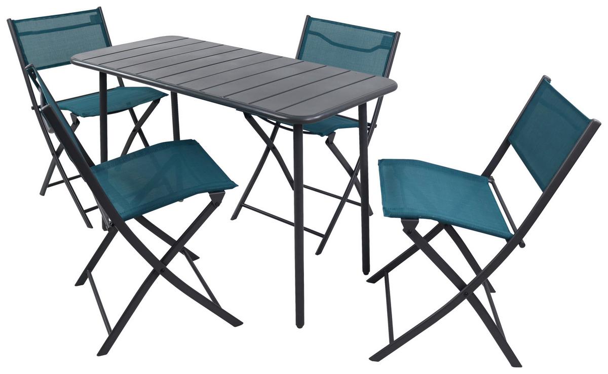 Gartenmöbel Set 5-Tlg. Sumila aus Metall/Kunststoff/Textil - Türkis/Schwarz, MODERN, Kunststoff/Textil - Ambia Garden