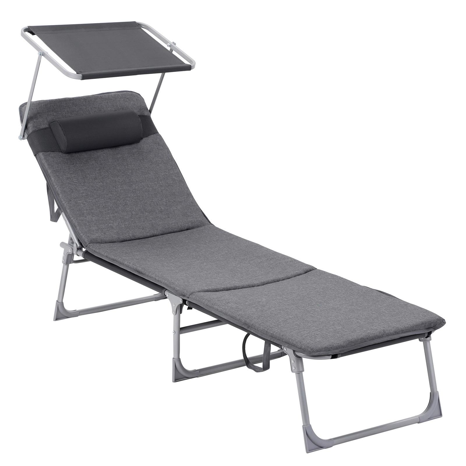 Sonnenliege Hellgrau inkl. Sonnendach, B: 53 cm - Hellgrau, Basics, Textil/Metall (53/29,5/193cm) - Modante