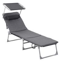Sonnenliege Hellgrau inkl. Sonnendach, B: 53 cm - Hellgrau, Basics, Textil/Metall (53/29,5/193cm) - Modante